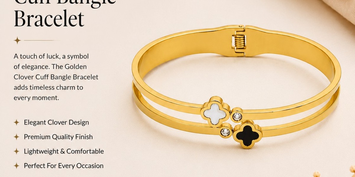Golden Clover Cuff Bangle Bracelet – A Timeless Blend of Elegance & Modern Fashion